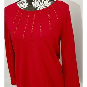 Womens Blast Size Large Red Long Sleeve Knit Top V